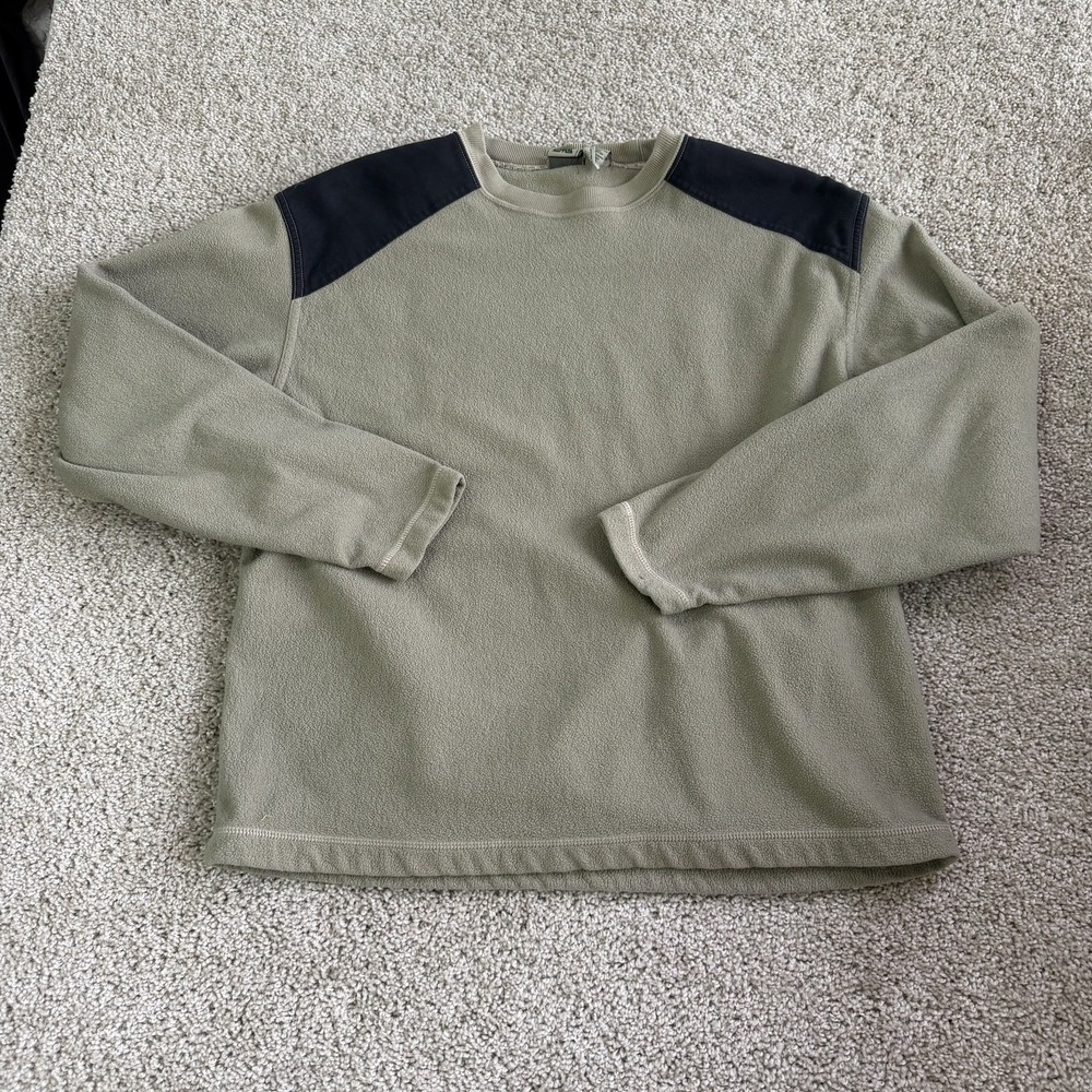 EMS Sweater Mens Medium Green Fleece Crewneck Pullover Nylon Shoulders Casual